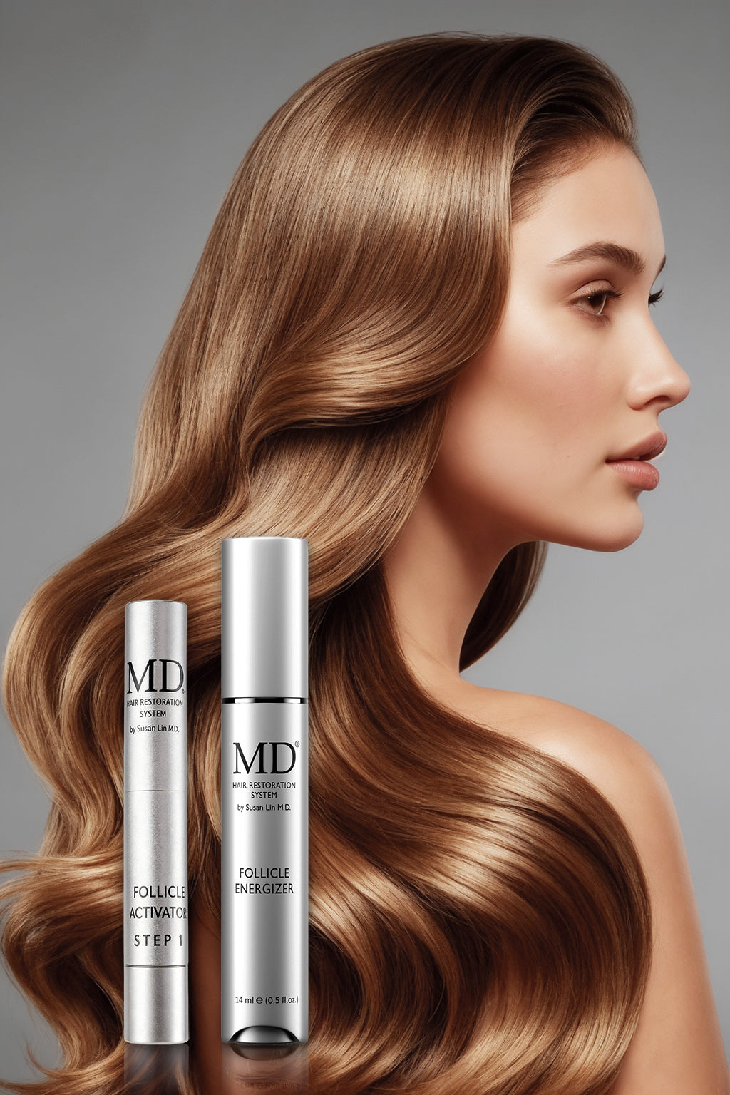 Scalp application of MD Follicle Energizer hair growth treatment to stop hair loss and boost hair density naturally.